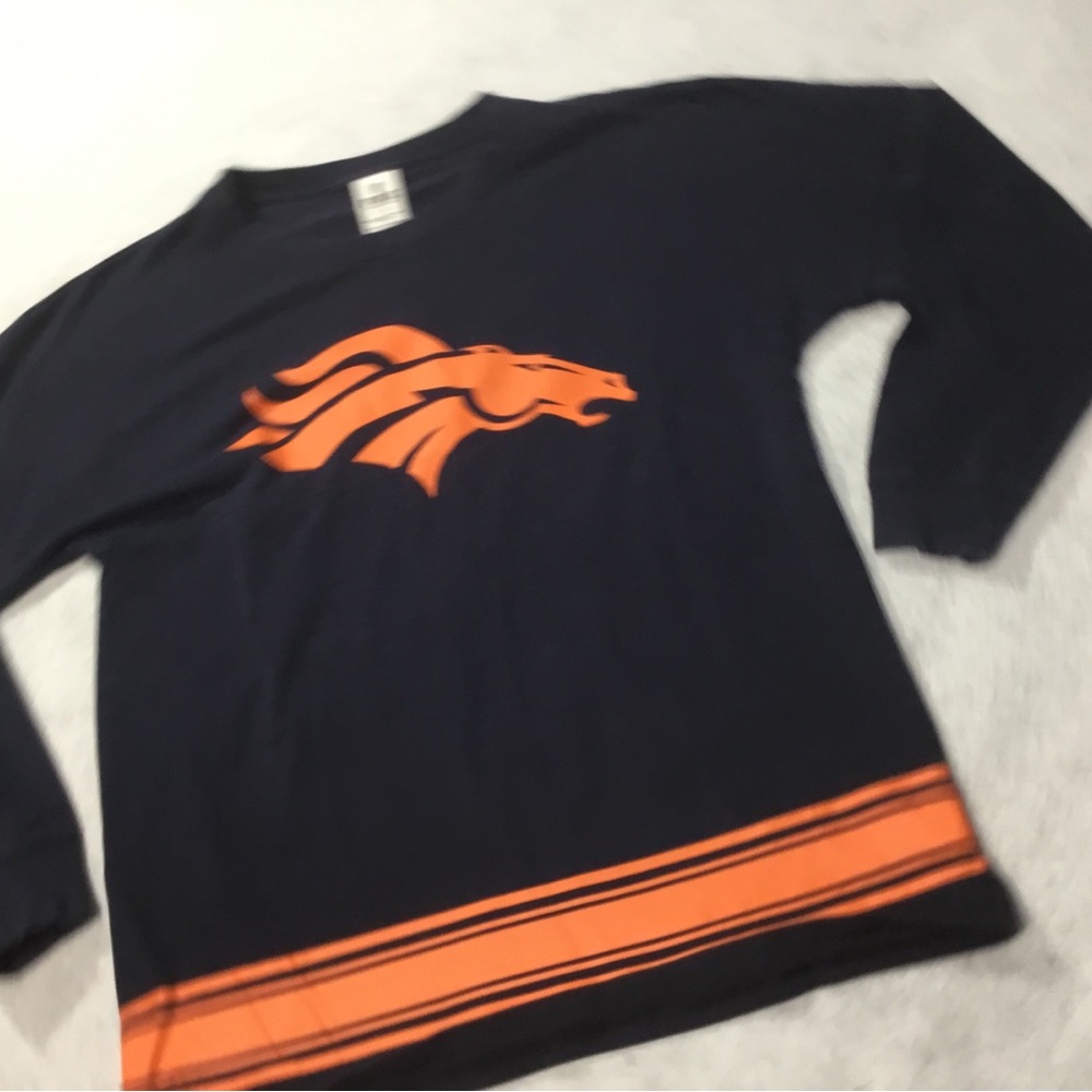 PINK Victoria's Secret Navy Long-Sleeve Tee with Orange Bronco SZ S